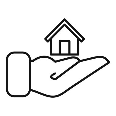 Emlak kavramını sembolize eden küçük bir evi tutan basit bir el simgesi.