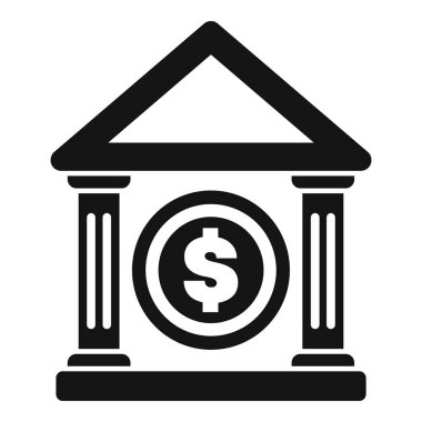 Önde gelen bir dolar madeni parasını çerçeveleyen, finans kurumlarını ve yatırım fırsatlarını temsil eden klasik banka binası cephesi