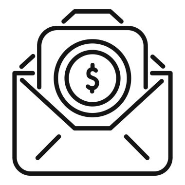 Bir dolar madeni para içeren açık zarf, para gönderme, çevrimiçi ödeme veya finansal işlem gibi kavramları temsil ediyor