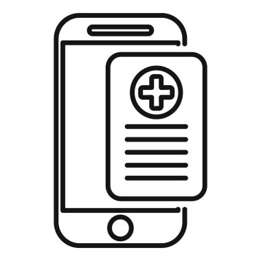 Tıbbi bilgileri gösteren, çevrimiçi sağlık hizmetlerini ve dijital hasta dosyalarını çağrıştıran basit bir akıllı telefon tasarımı