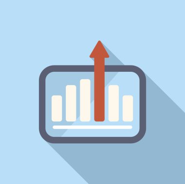 Finansal bir grafiği gösteren düz tasarım çizimi, büyümeyi ve başarıyı sembolize eden kırmızı bir ok.