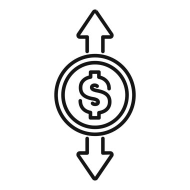 Bir dolarlık paranın çizgi sanat simgesi, bir ok yukarı, bir ok aşağı, piyasa uçuculuğunu simgeliyor.