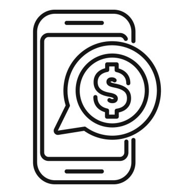 Akıllı telefon bir konuşma balonunun içinde dolar işareti gösteriyor. Çevrimiçi finansal işlemleri temsil ediyor.