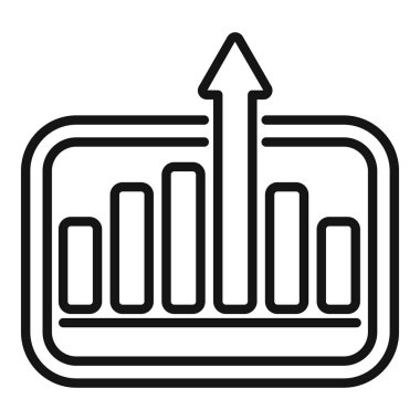 İşletme başarısını temsil eden tablet ekranında yukarı ok bulunan bar tablosu büyüyor