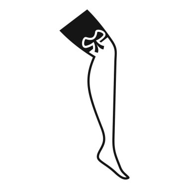 Bir kadın bacağının siyah silueti bir yay ile bir çorap içinde, kadınlığı ve stili simgeliyor.