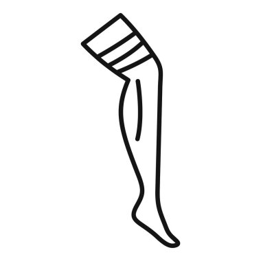 Sıkıştırılmış çorap giyen bir kadının minimalist çizimi tıbbi bakım veya destek öneriyor.