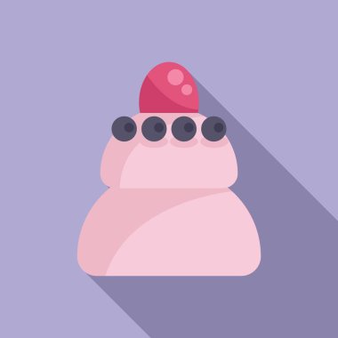 Tatlı ve tatlıları temsil eden yabanmersini ve çilekle süslenmiş pembe bir pastanın minimalist çizimi