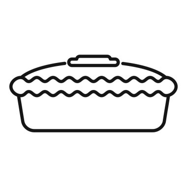 Tavada pişen bir turtanın basit siyah beyaz çizimi, tarif çizimleri için mükemmel.