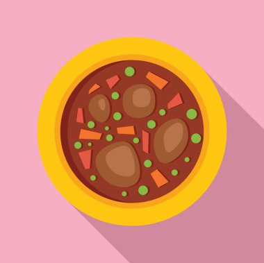 Etli, bezelyeli ve havuçlu güveç kasesi pembe arka planda.