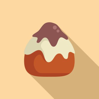 Lezzetli yuvarlak pasta, beyaz ve kahverengi krema ile çikolata kaplı.