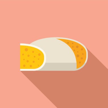 Yuvarlak peynir çarkı pembe arka planda peynir bıçağıyla dilimleniyor.