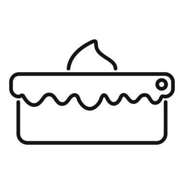 Kremalı pastanın basit çizgi simgesi, beyaz arka planda izole edilmiş bir boru torbası ile dekore ediliyor.