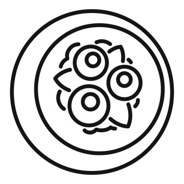 Mochi tatlılı yuvarlak tabak ve dekorasyon ikonu, taslak tarzı