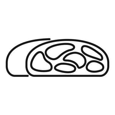 Beyaz bir arka planda, karakteristik yağını gösteren bir salam dilimini temsil eden basit çizgi simgesi tasviri