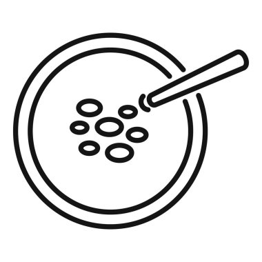 Bilimsel analizleri ve laboratuvar deneylerini temsil eden sıvı ekleyen bir petri kabının çizgi simgesi