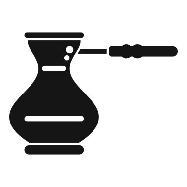 Siyah bir mektup silueti, geleneksel bir Türk kahve demliği, uzun saplı, kahve kültürüyle ilgili grafik tasarım projeleri için ideal.