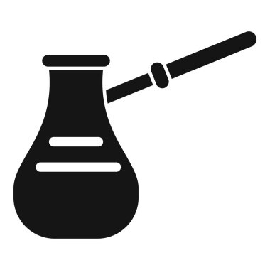 Geleneksel Türk kahve demliğinin siyah silueti uzun saplı lezzetli bir aromatik kahve içeceği hazırlıyor.