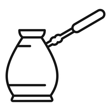 Bir cezve kahve demliğinin çizgi simgesi. Ağızdan çıkan buharla Türk kahvesi hazırlıyor.