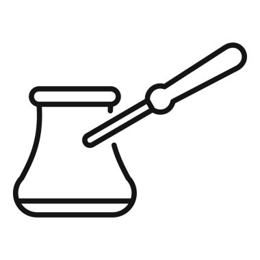 Barista karıştırıcı ikonla geleneksel kahve demliğinde Türk kahvesi hazırlıyor.