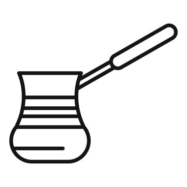 Uzun saplı ve belirgin şekilli, Türk kahvesi demlemek için kullanılan bir Cave 'in çizgi simgesi.