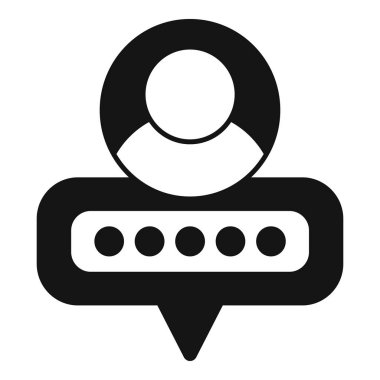 Güvenli bir kullanıcı konumunu temsil eden kullanıcı simgesi ve parola noktaları olan bir harita iğnesinin siyah ve beyaz simgesi