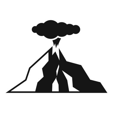 Kül bulutu püsküren bir volkanın siyah beyaz simgesi.