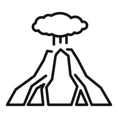 Patlayan bir volkanın çizgi çizimi, havaya kül ve duman püskürtüyor