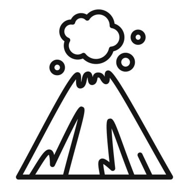 Patlayan bir volkanın basit çizgisi kraterinden duman yükseliyor.