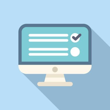 Modern masaüstü bilgisayarı mavi arkaplan üzerindeki çevrimiçi kontrol listesini görüntülüyor