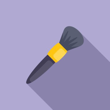 Makyaj fırçası toz yayıyor mor arka planda, güzellik ve moda kavramında uzun gölgeli