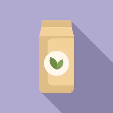 Yeşil yapraklı bir karton paketin minimalist çizimi, biyolojik ve doğal bir ürünü temsil ediyor.