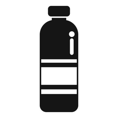 Beyaz arkaplanda basit bir şekilde etiketlenmiş siyah plastik şişe