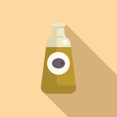 Sarı arka planda uzun gölgeli cam zeytinyağı şişesi