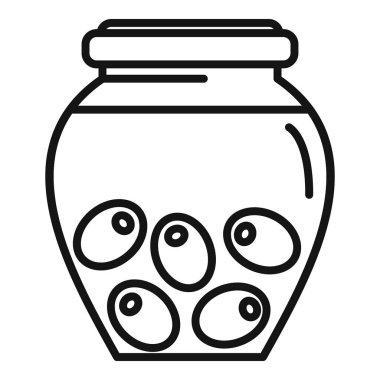 Zeytinleri koruyan cam bir kavanozun siyah beyaz çizimi