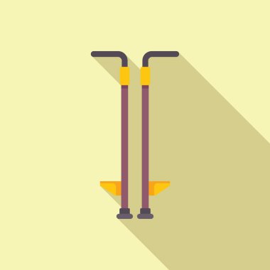 Uzun gölgeli, açık sarı bir arka planda izole edilmiş bir çift zıplayan ayaklığın minimalist düz vektör çizimi