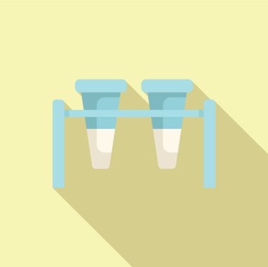 Laboratuvar metal standı iki adet mavi sıvı test tüpünü bir kimya laboratuarında deney için tutuyor.