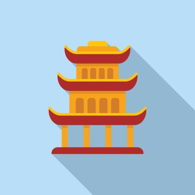 Geleneksel Asya tapınak binasını tipik doğu mimarisiyle temsil eden renkli bir çizim.