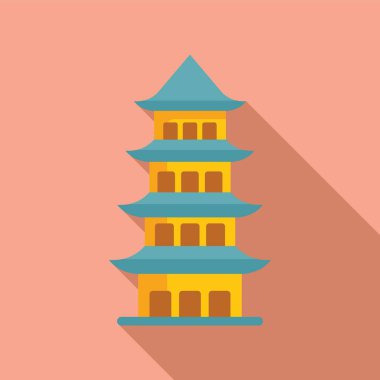 Çoklu katlı uzun pagoda açık kırmızı bir arkaplanın önünde duruyor