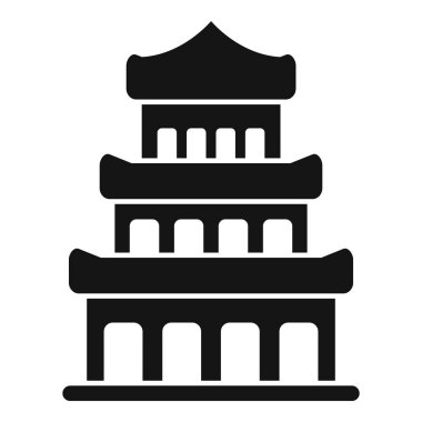 Asyalı bir tapınağın siyah silueti. Birden fazla zemin ve sivri çatılı. Doğu mimarisini temsil ediyor.