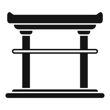 Geleneksel Japon tapınağı kapısının siyah siluet simgesi bir platformda duruyor.