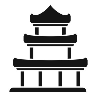 Doğu mimarisi ve kültürünü sembolize eden kıvrımlı çatılı geleneksel bir Japon binasının siyah silüeti.