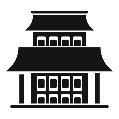 Eğri çatılı, dini mimarisi olan geleneksel bir Asya tapınağı binası için siyah sembol