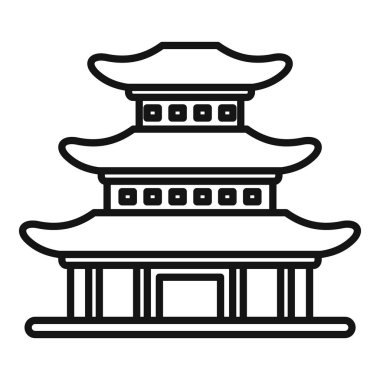 Çizgi resim ikonu, çok katmanlı bir pagoda tasvir ediyor, geleneksel bir Asya binası, süslü bir çatısı ve platform tabanı var.