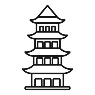 Geleneksel doğu mimarisini temsil eden eğri çatılı çok katmanlı bir Asya tapınağının çizgi sanat simgesi.