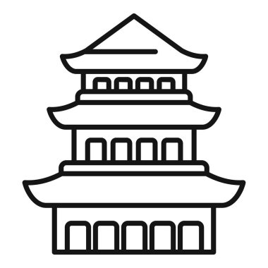 Geleneksel üç katlı eğri çatılı bir Japon binasının basit çizimi.