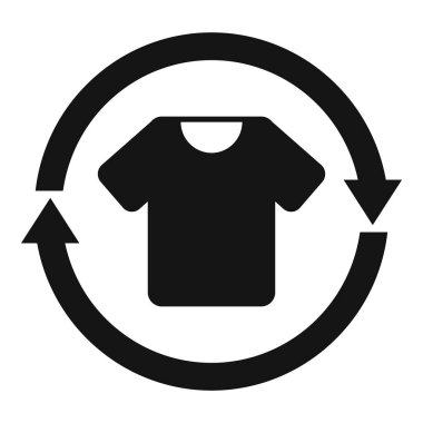 İki oklu bir tişörtün siyah sembolü daire oluşturuyor, tekstil geri dönüşümü ve atık azaltımını teşvik ediyor.