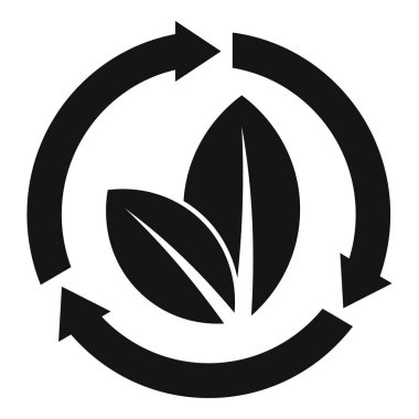 Üç yapraklı basit siyah ve beyaz simge üç ok içinde dönerek bir çember oluşturuyor.