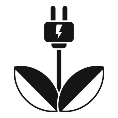 Yeşil enerjiyi sembolize eden, elektrik prizi büyüten bir bitkinin siyah beyaz simgesi