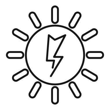Merkezinde bir yıldırım olan ve güneş enerjisini temsil eden bir güneşin çizgi çizimi