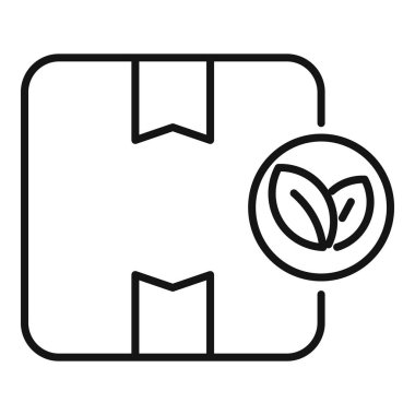 İki yeşil yaprak gösteren organik ürün tabelası olan çevre dostu bir paketin çizgi resim simgesi